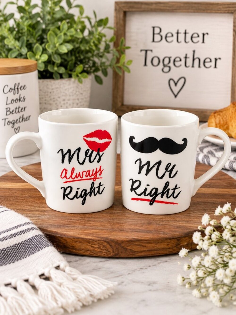 Home Essentials Mr. Right Mrs. Always Right Ceramic Coffee Mug Set Couples Gift